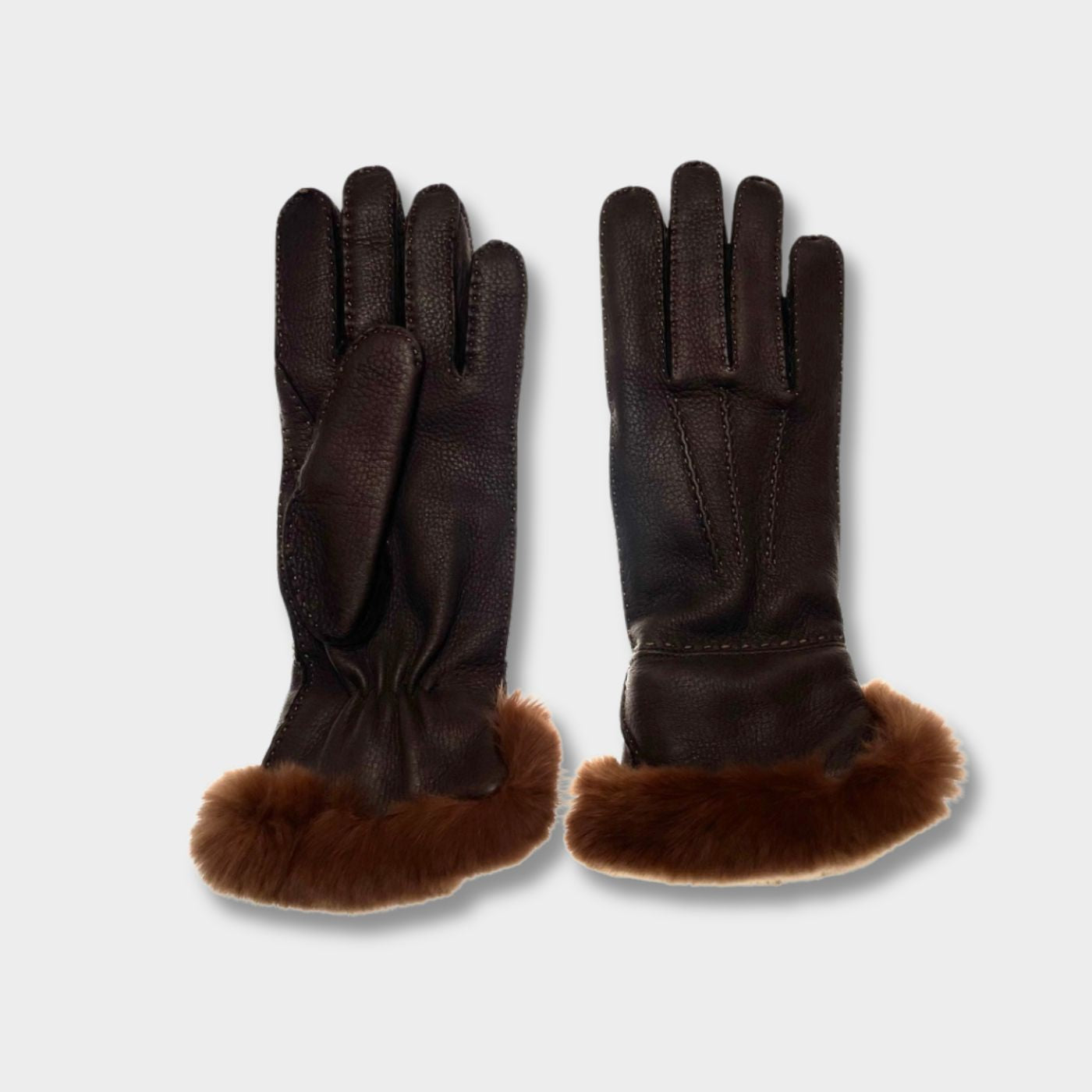 Art. 85 - Woman’s Full-Grain Deerskin Gloves with Rex Fur