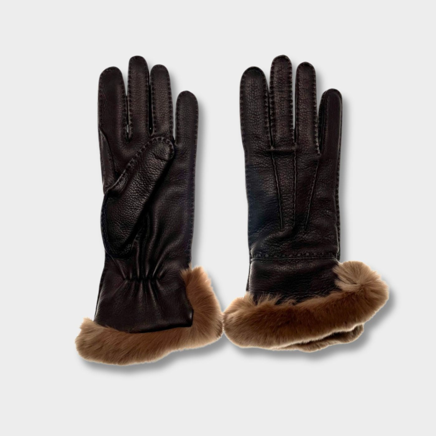 Art. 85 - Woman’s Full-Grain Deerskin Gloves with Rex Fur
