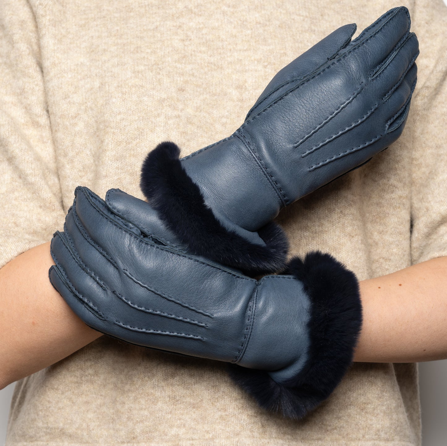 Art. 85 - Woman’s Full-Grain Deerskin Gloves with Rex Fur